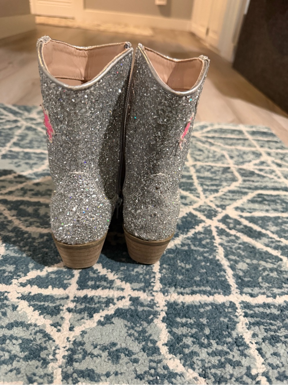Glitter Western Ankle Boots - Silver
